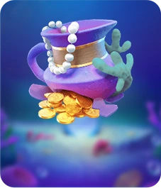 Purple treasure pot overflowing with gold coins and pearls
